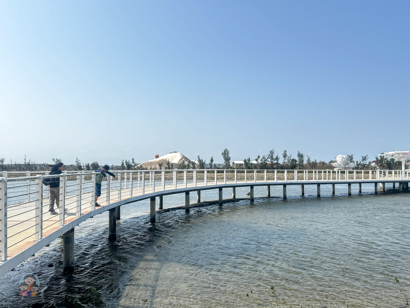 台南|七股遊客中心》台南免費親子景點!雪白鹽田建築、六號小島美拍,互動展覽、成功鹽DIY,小火車串遊七股鹽山 - 第21張圖 七股遊客中心通往七股鹽山景觀空橋